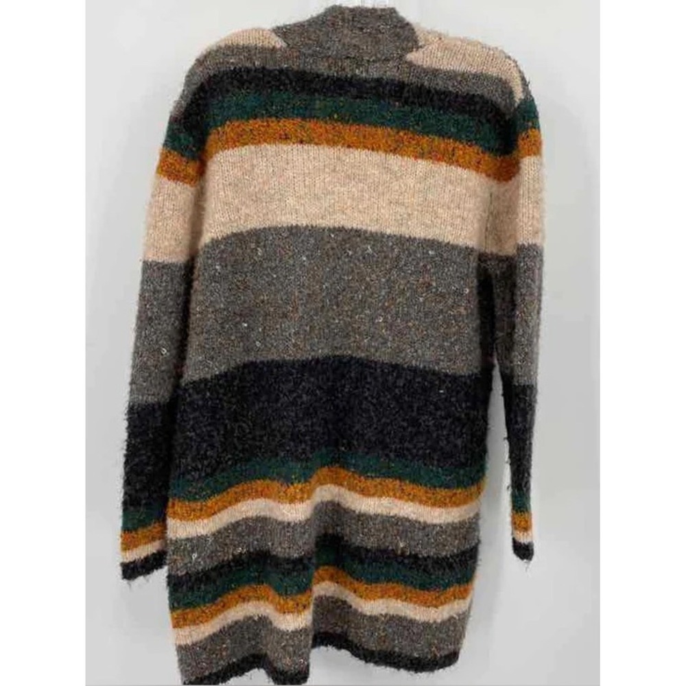 Knitizen Medium Open Front Chunky Knit Striped Cardigan Wool Blend - Picture 2 of 6